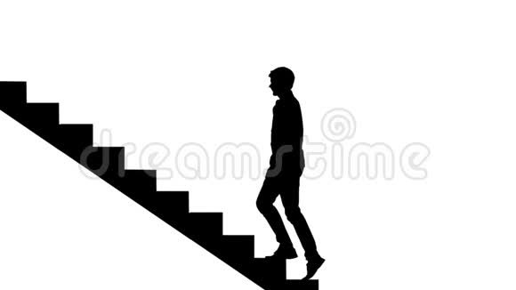 剪影男子走楼梯白色成功的途径循环概念职业阶梯视频的预览图
