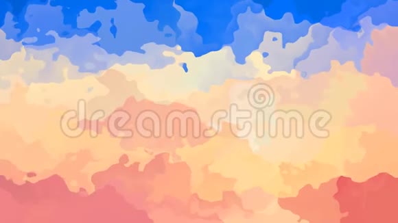 动画彩色背景无缝循环视频水彩画效果三文鱼粉色桃橙色和天蓝色视频的预览图