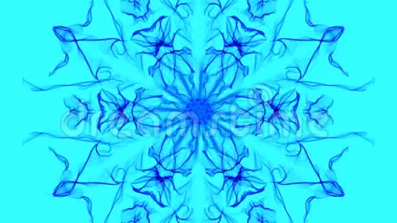 浅蓝色背景上的蓝色分形六方装饰缓慢平静的运动构图中的蓝色光线视频的预览图