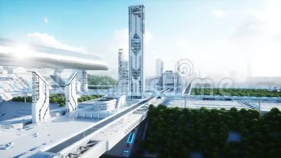未来派城市城镇未来的概念空中观景现实的4k动画视频的预览图