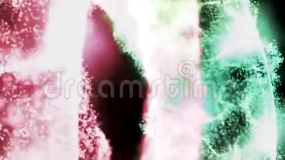 霓虹闪烁的星尘圈的闪闪粒子旋转在黑色的背景上动画神奇的旋转环视频的预览图