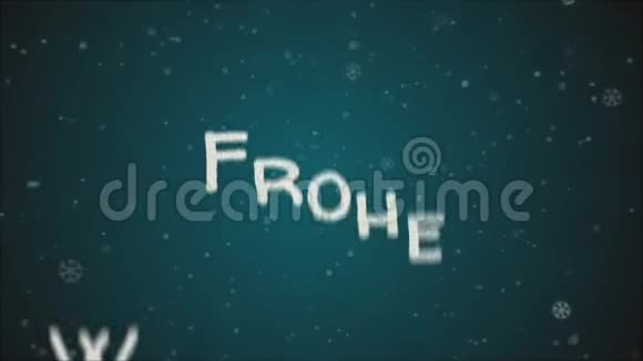 动画FroheWeuhnachten德国圣诞快乐降雪蓝色背景视频的预览图