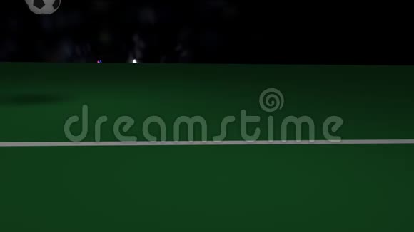 真实的黑白足球跳跃在足球场上越过球门线3D渲染4kProres镜头视频的预览图