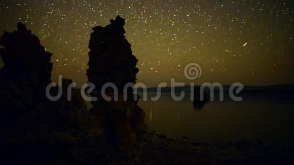 日落时美丽的加利福尼亚莫诺湖上的凝灰岩形成延时4K视频的预览图
