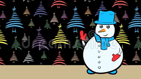 圣诞雪人和销售彩色杉树视频的预览图