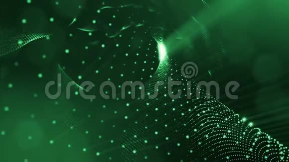 具有景深的虚拟空间带粒子的循环全息背景形成线面网格绿色的绿色5视频的预览图