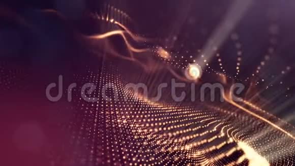 具有景深的虚拟空间带粒子的循环全息背景形成线面网格2视频的预览图