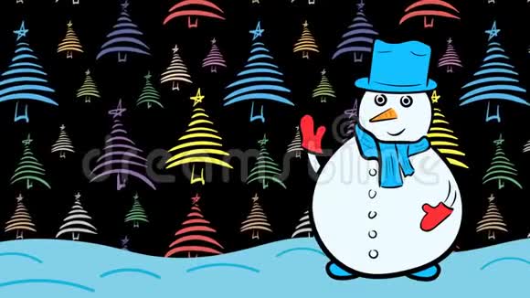 圣诞节雪人和深色杉树视频的预览图