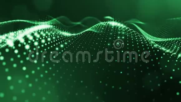 具有景深的虚拟空间带粒子的循环全息背景形成线面网格绿色的绿色8视频的预览图