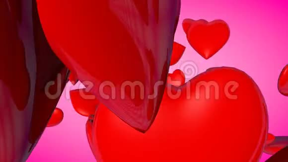 坠落的3D心脏从上面的情人节背景美丽的心雨视频的预览图