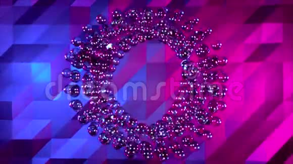 带有闪光纹理的凝胶水球的抽象动画在五颜六色的背景上旋转在圆圈上五彩缤纷视频的预览图