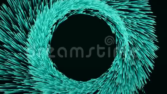 彩色隧道的抽象动画蓝色生长的粒子在黑色背景上螺旋运动五彩缤纷视频的预览图