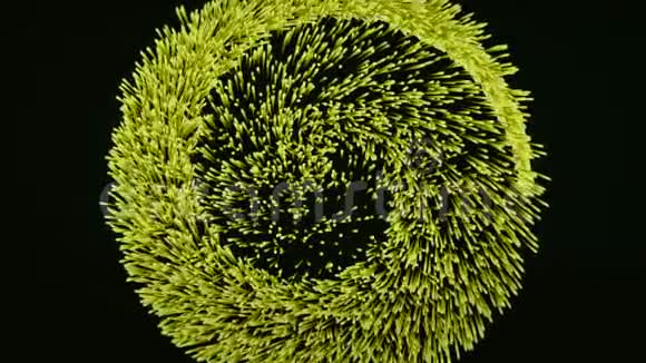 黄色生长粒子在黑色背景上螺旋运动的抽象动画五彩缤纷的动画视频的预览图