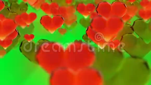 情人节生日抽象背景飞斩玻璃心上绿循环全高清3d渲染视频的预览图