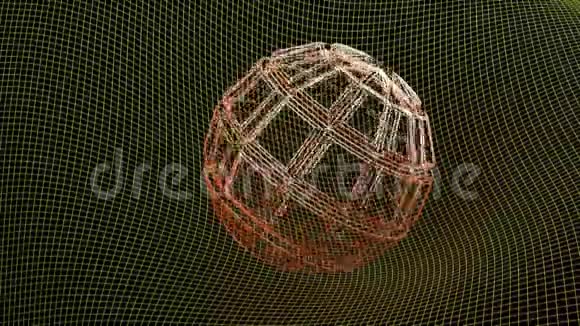 曲面网格曲面上的抽象浮雕线框球三维渲染图视频的预览图