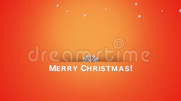 动画特写圣诞快乐文字橙色背景下白色雪花视频的预览图