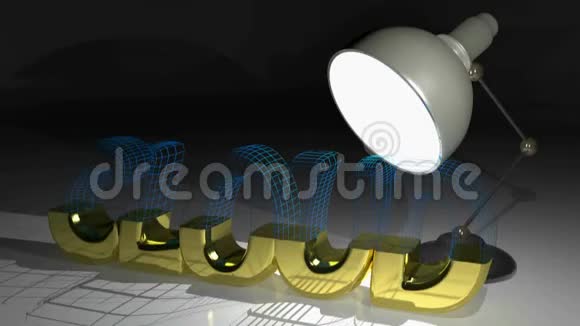 CLOUD写字在桌面灯下3D渲染视频视频的预览图