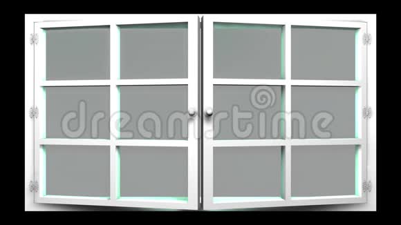 3D动画的白色窗口与玻璃正面视图打开和关闭这个序列可以作为过渡效应视频的预览图