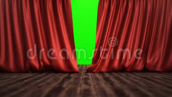 3D渲染动画开合豪华红绸窗帘装饰设计剧院或歌剧院红色舞台幕布视频的预览图