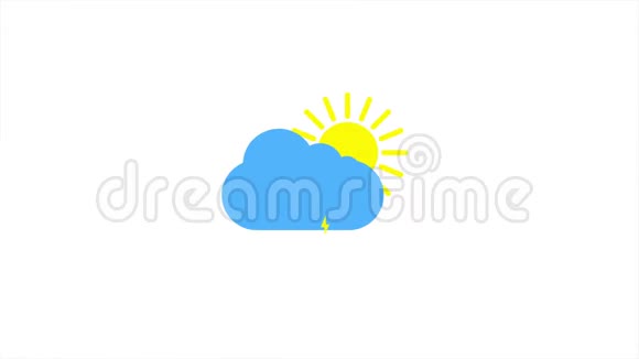 阳光和云和雷雨图标动画与白色背景图标设计录像动画明亮的太阳视频的预览图