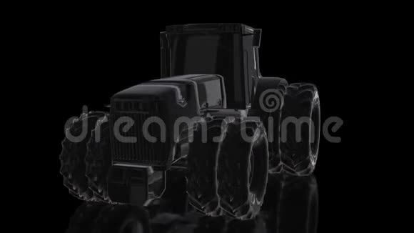 拖拉机旋转360度三维模型黑色光泽拖拉机4k动画视频的预览图