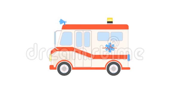 卡通救护车平式急救车的可爱镜头涂鸦医学循环概念阿尔法频道动画视频的预览图