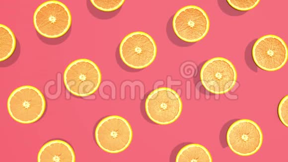 彩色图案与橙色水果切片三维元素视频镜头4K循环视频的预览图