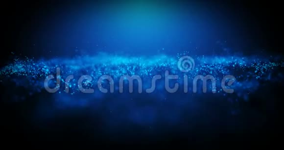 移动波蓝色发光闪烁粒子与风光发光与浅焦和波克背景视频的预览图