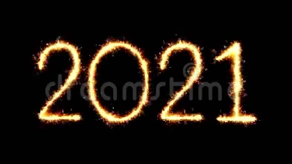 新年快乐2021年文字闪闪发光火花火花火焰循环动画视频的预览图