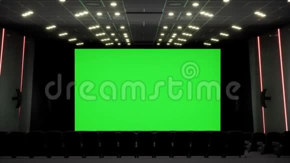 电影院内部有空白电影院屏幕绿色屏幕和空座位电影娱乐视频的预览图