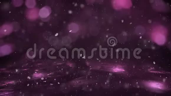 冬季Magenta运动背景灯雪落在冰离焦波克环上视频的预览图