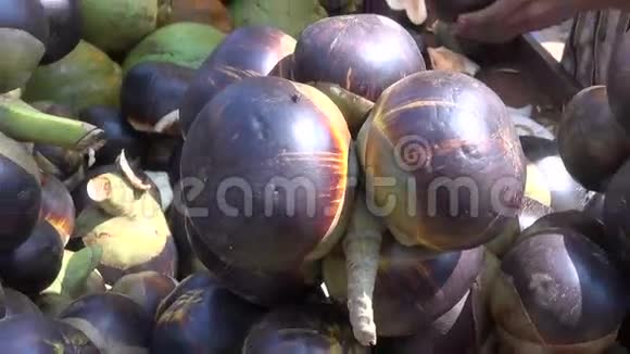 新鲜椰子在印度市场上堆积视频的预览图