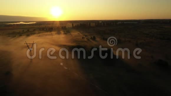 4在雾中飞越早晨的夏日草地美丽的夏日景观高品质视频的预览图