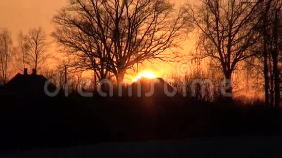 清晨村庄里的冬天日出视频的预览图