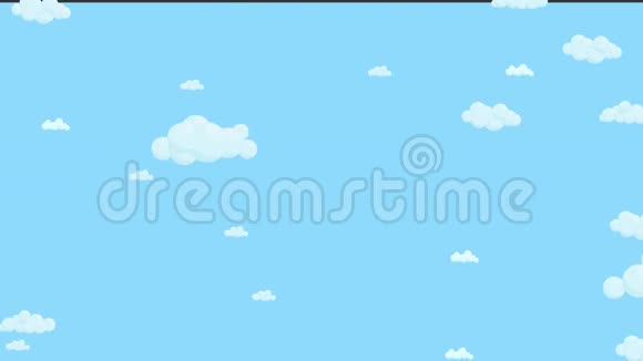 蓝天上满是云彩向下移动卡通天空背景平面动画视频的预览图