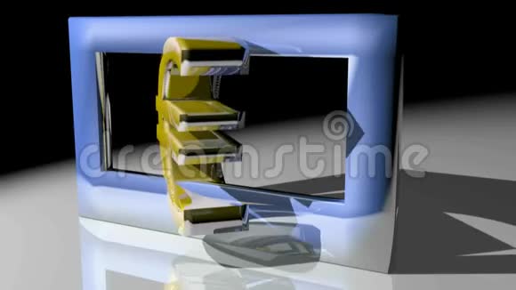 欧洲符号旋转在蓝色框架3D渲染视频视频的预览图