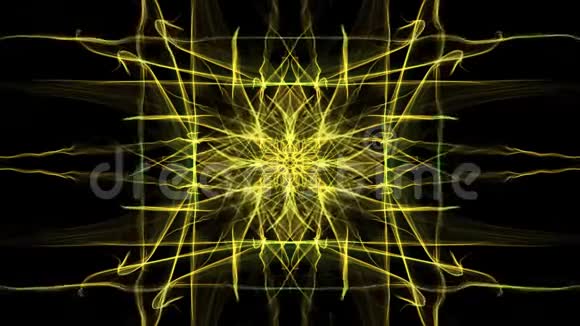 黑色背景上黄色动画矩形分形装饰收敛运动中能量的速率视频的预览图