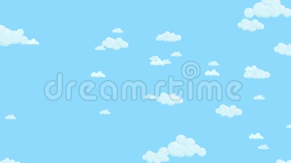 蓝天上满是云彩向下移动卡通天空背景平面动画视频的预览图