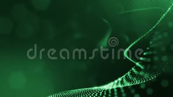 具有景深的虚拟空间带粒子的循环全息背景形成线面网格绿色的绿色13视频的预览图