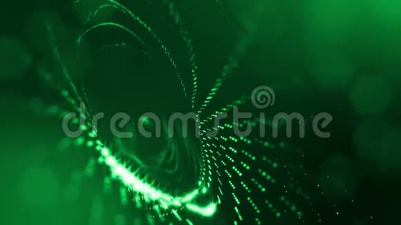 具有景深的虚拟空间带粒子的循环全息背景形成线面网格绿色的绿色20视频的预览图