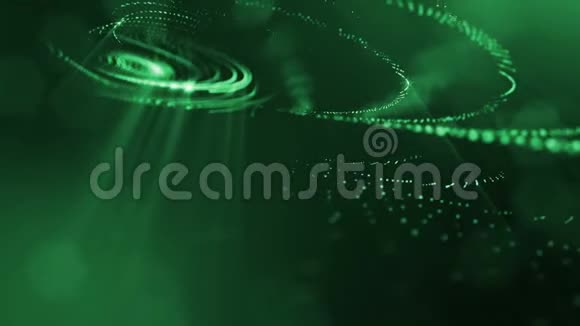 具有景深的虚拟空间带粒子的循环全息背景形成线面网格绿色的绿色16视频的预览图