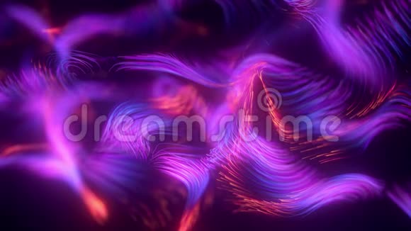 具有景深的浮线三维渲染动画抽象背景荧光紫外光发光视频的预览图