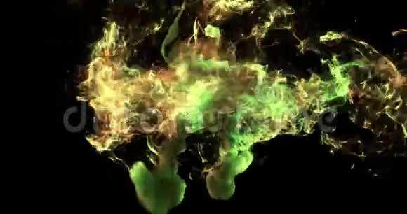 运动背景VJ循环绿色和黄色粒子4k马特视频的预览图