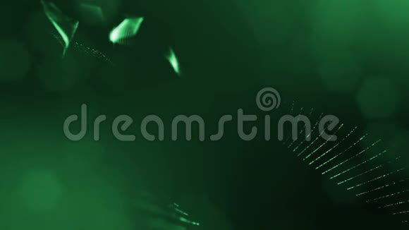 具有景深的虚拟空间带粒子的循环全息背景形成线面网格绿色的绿色17视频的预览图
