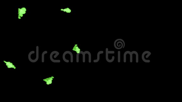 荧光绿色墨水在黑色背景下溶解在水中用Luma哑光3D渲染V13很多流视频的预览图