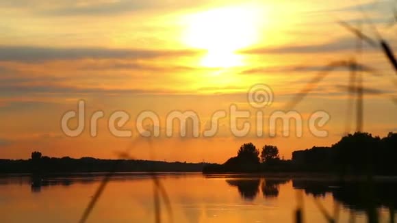 水中夕阳的倒影晚上的风景夕阳西下波浪在水面上视频的预览图