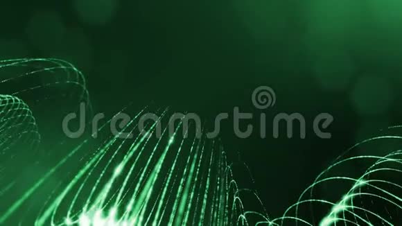 具有景深的虚拟空间带粒子的循环全息背景形成线面网格绿色的绿色10视频的预览图