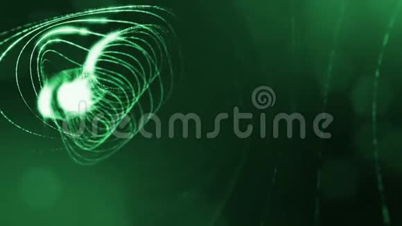 具有景深的虚拟空间带粒子的循环全息背景形成线面网格绿色的绿色11视频的预览图