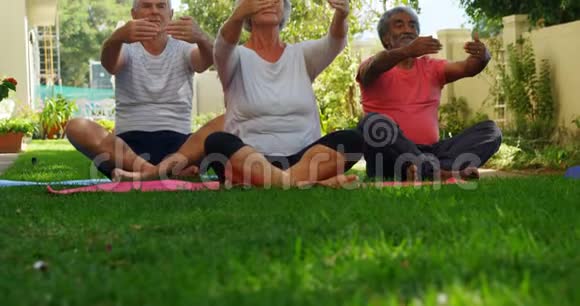 在花园4k表演瑜伽的资深朋友视频的预览图