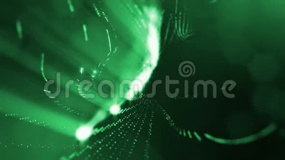 具有景深的虚拟空间带粒子的循环全息背景形成线面网格绿色的绿色18视频的预览图